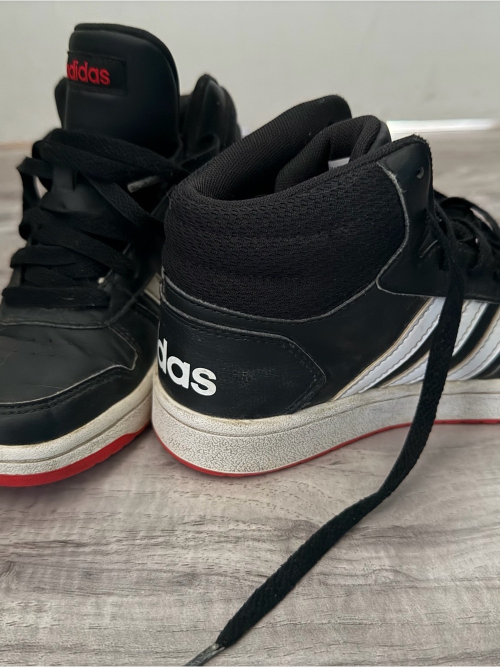 adidas Black, White and Red Kids High-Top Athletic Sneakers